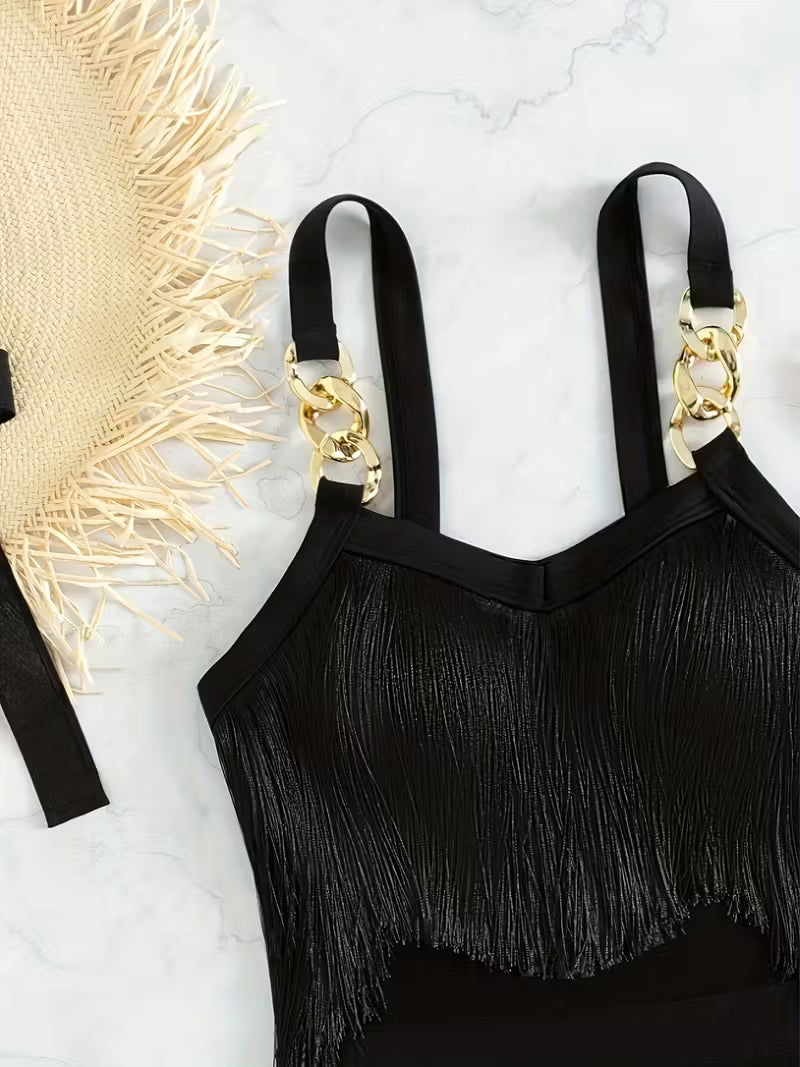 Tassel Chain One-Piece Swimsuit.