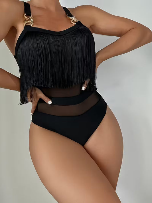 Tassel Chain One-Piece Swimsuit.