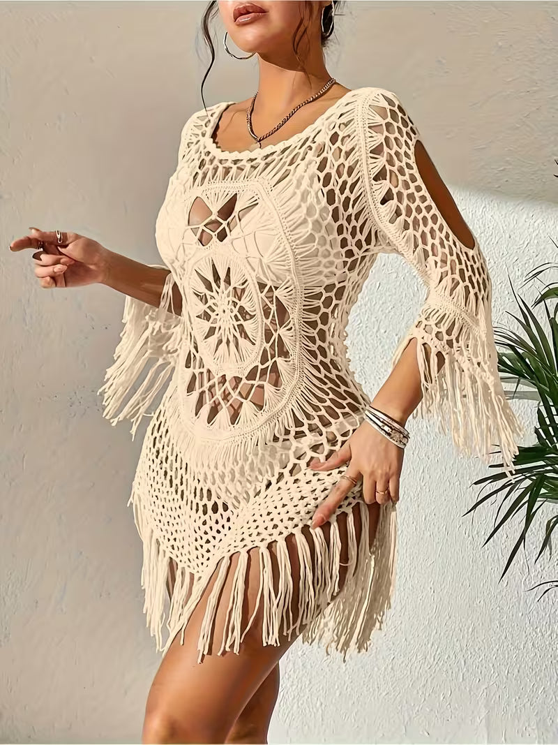 Crochet Fringe Beach Cover-Up.