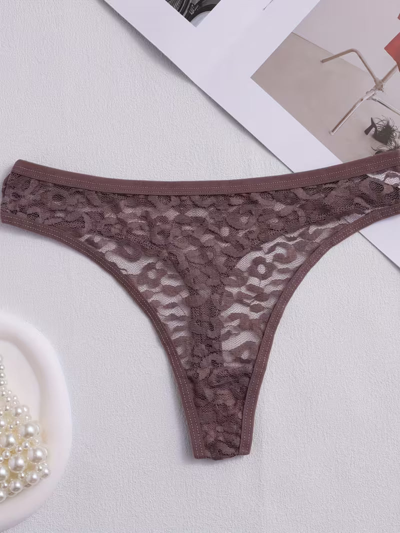 Transparent Floral Lace Thongs – Sexy Mid-Rise Set.