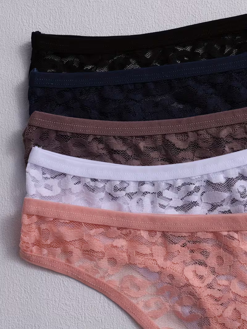 Transparent Floral Lace Thongs – Sexy Mid-Rise Set.
