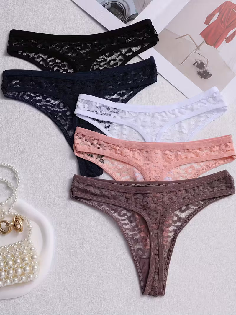 Transparent Floral Lace Thongs – Sexy Mid-Rise Set.