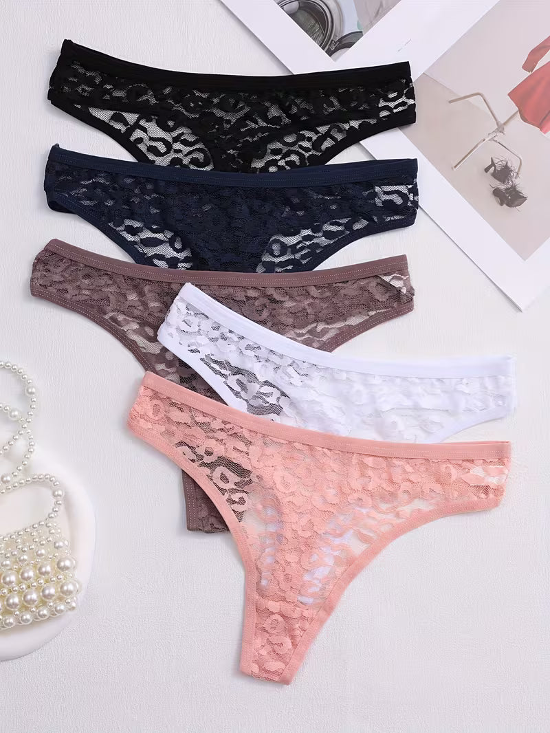 Transparent Floral Lace Thongs – Sexy Mid-Rise Set.