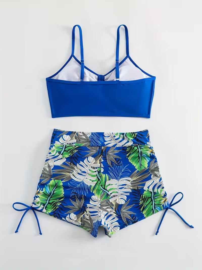 Tropical Leaf Print 2-Piece Swimsuit.