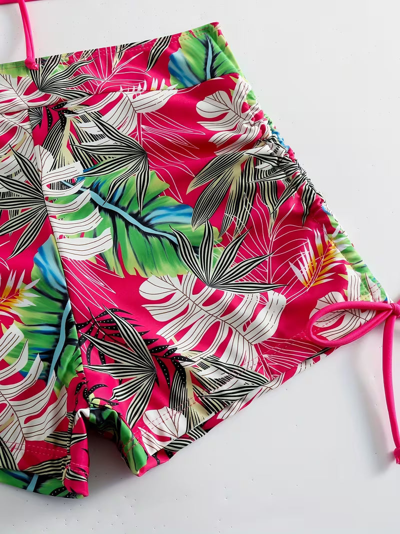 Tropical Leaf Print 2-Piece Swimsuit.
