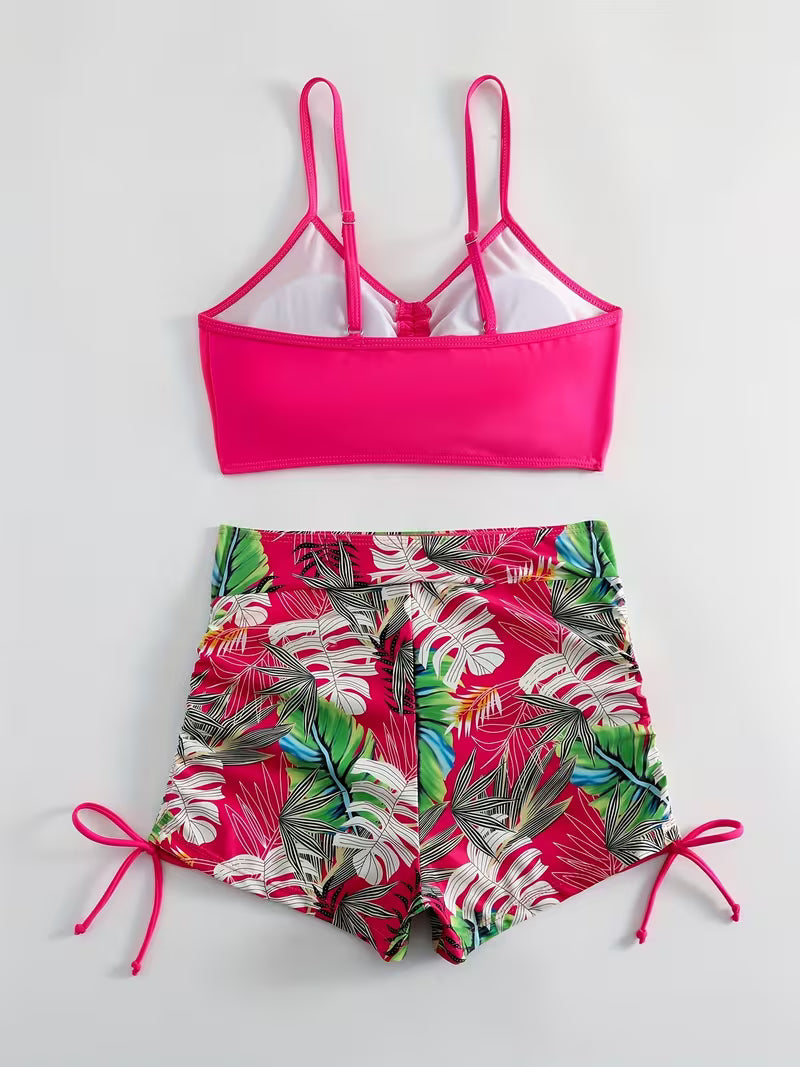 Tropical Leaf Print 2-Piece Swimsuit.