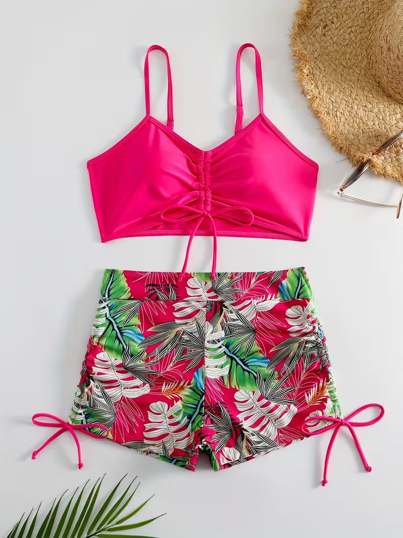 Tropical Leaf Print 2-Piece Swimsuit.