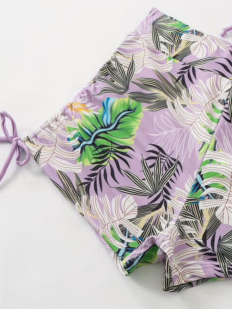 Tropical Leaf Print 2-Piece Swimsuit.