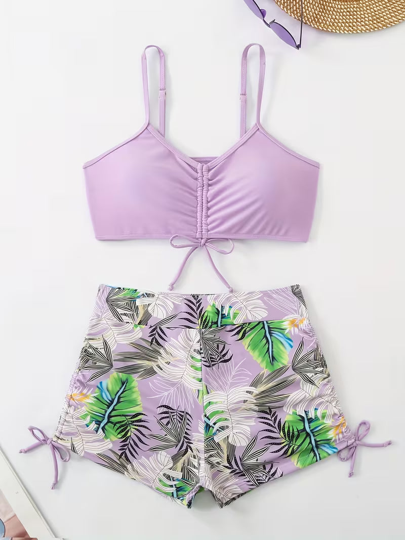 Tropical Leaf Print 2-Piece Swimsuit.