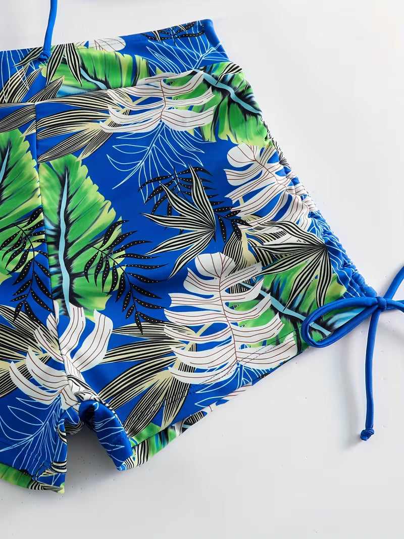Tropical Leaf Print 2-Piece Swimsuit.