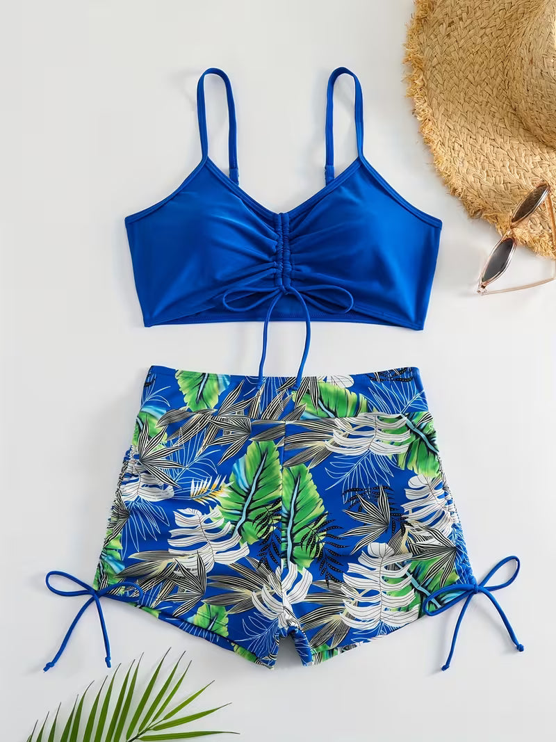Tropical Leaf Print 2-Piece Swimsuit.
