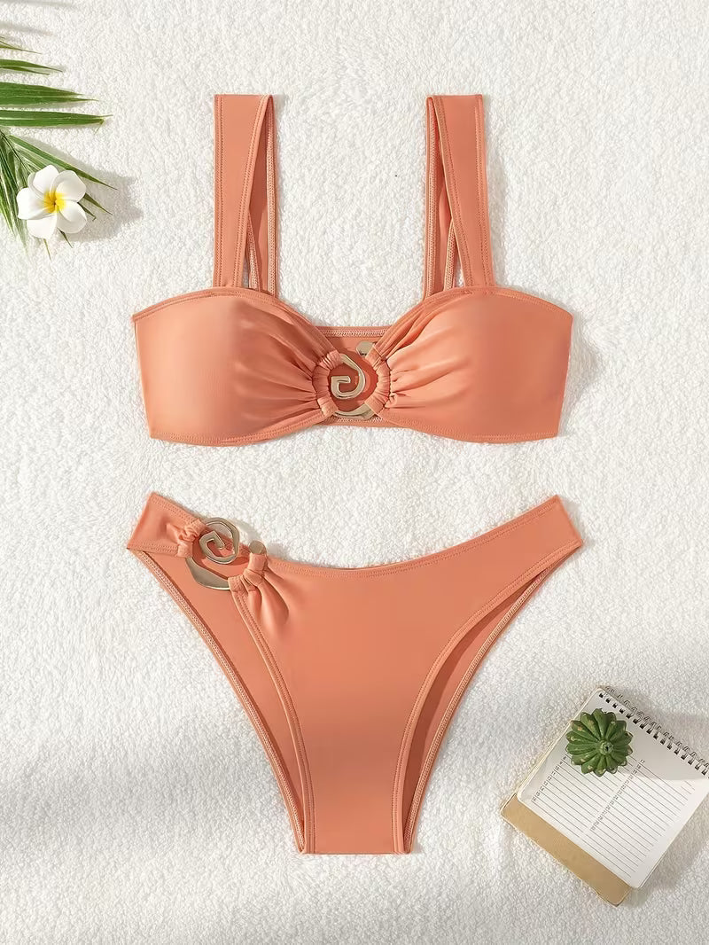 Two-Piece Swimsuit with Metal Accents.