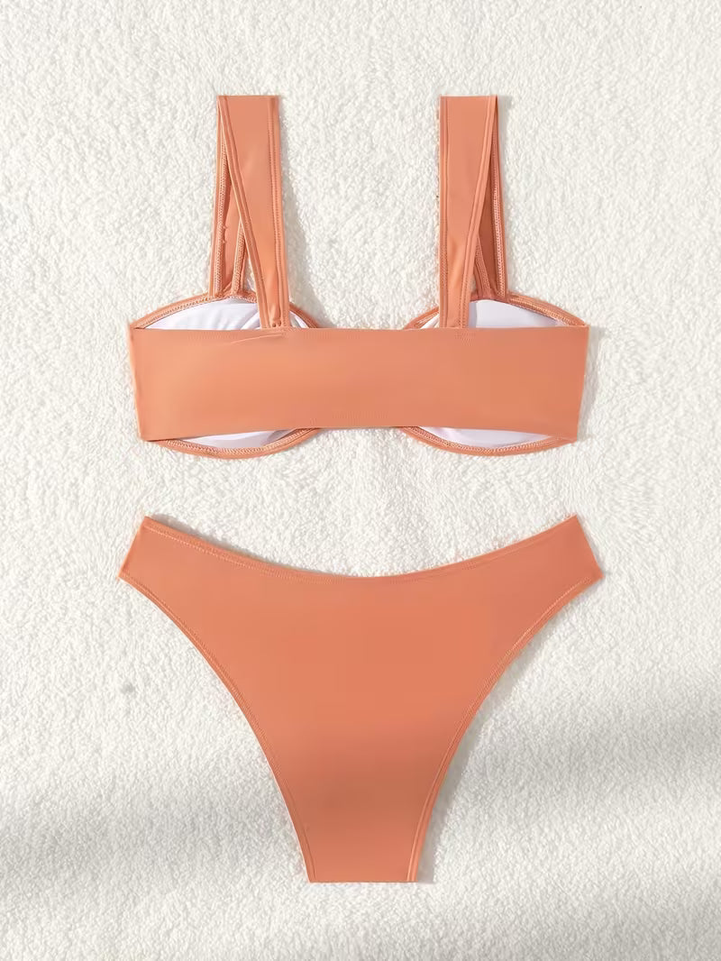 Two-Piece Swimsuit with Metal Accents.