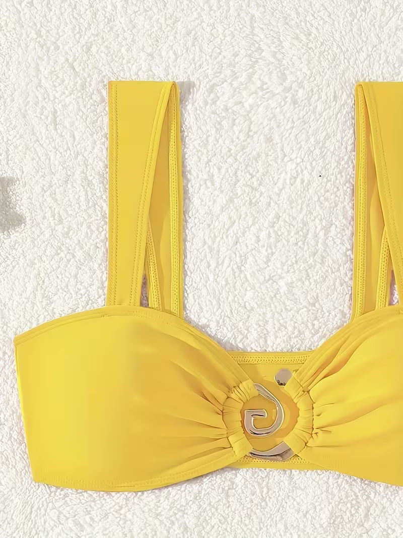 Two-Piece Swimsuit with Metal Accents.