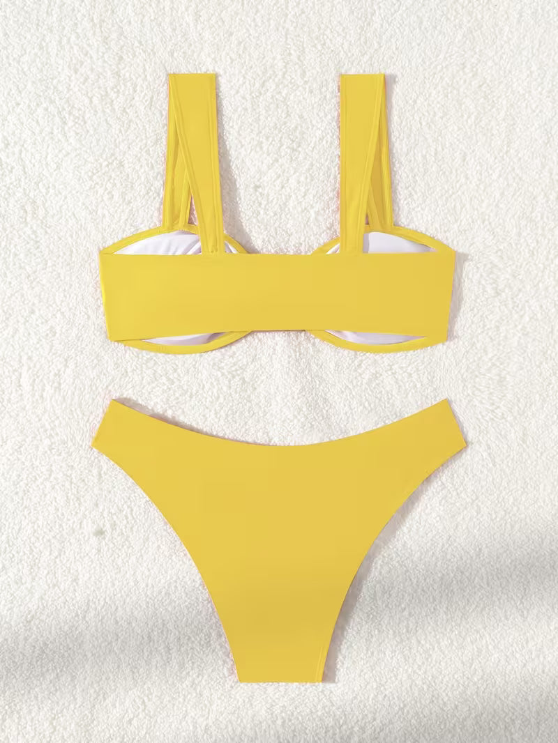 Two-Piece Swimsuit with Metal Accents.