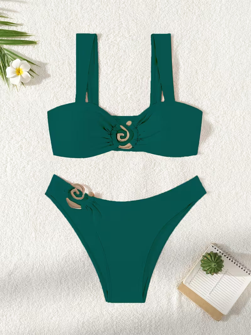 Two-Piece Swimsuit with Metal Accents.