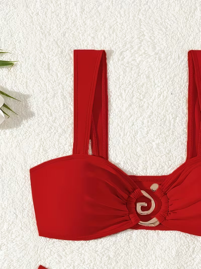 Two-Piece Swimsuit with Metal Accents.