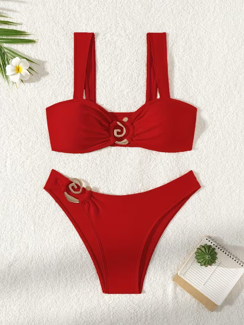 Two-Piece Swimsuit with Metal Accents.
