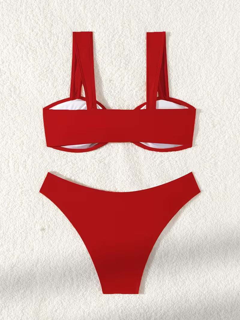 Two-Piece Swimsuit with Metal Accents.