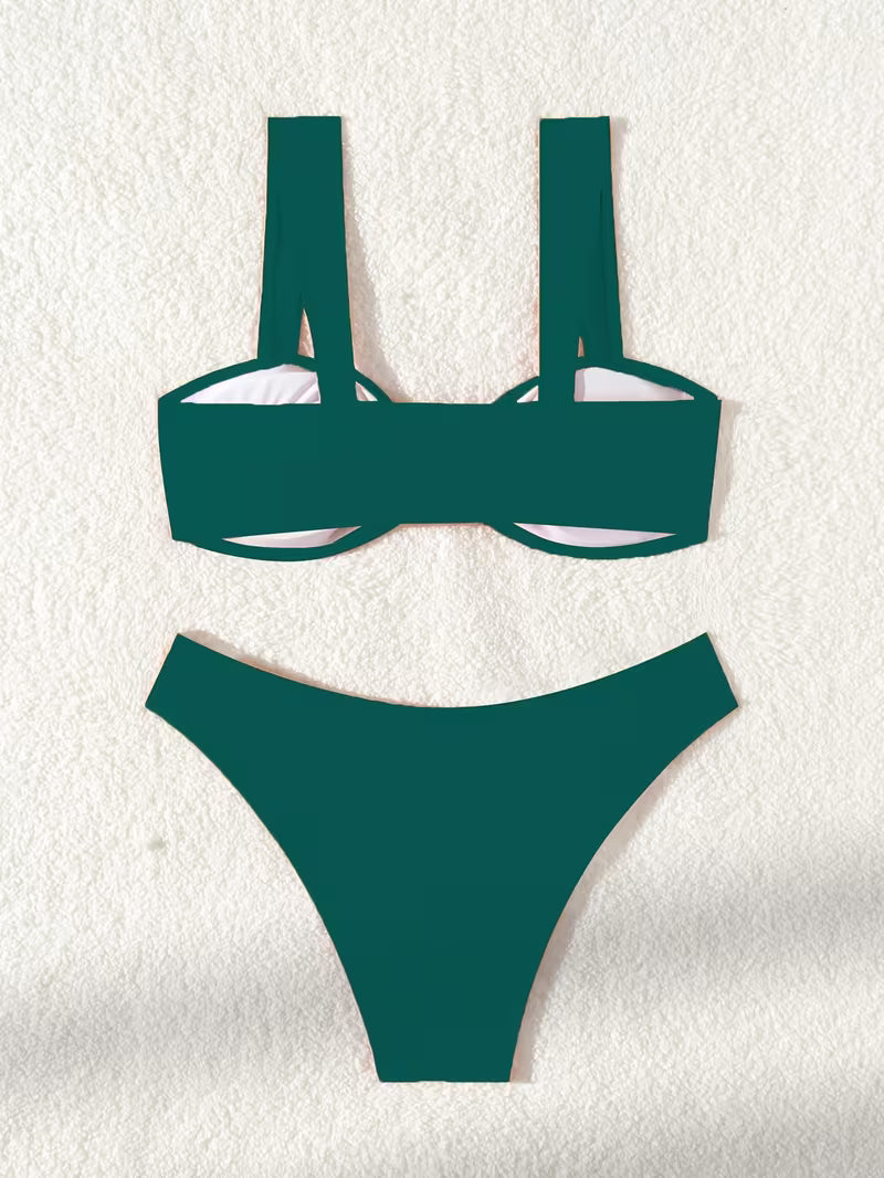Two-Piece Swimsuit with Metal Accents.