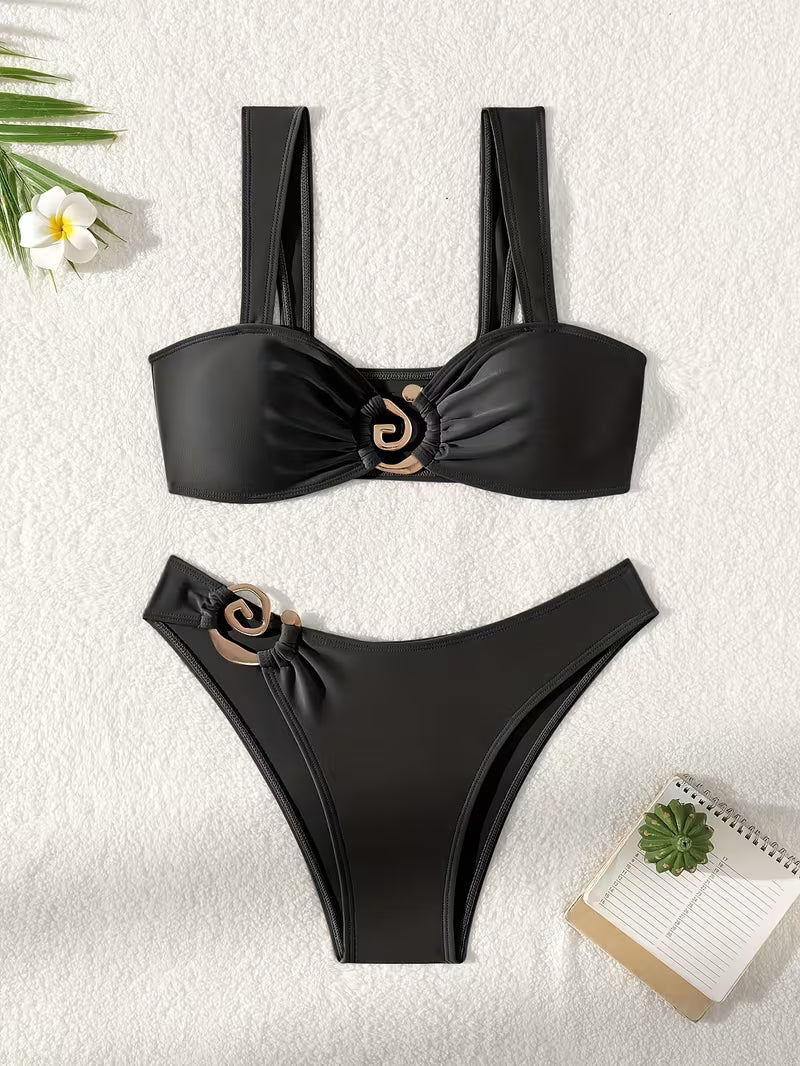 Two-Piece Swimsuit with Metal Accents.
