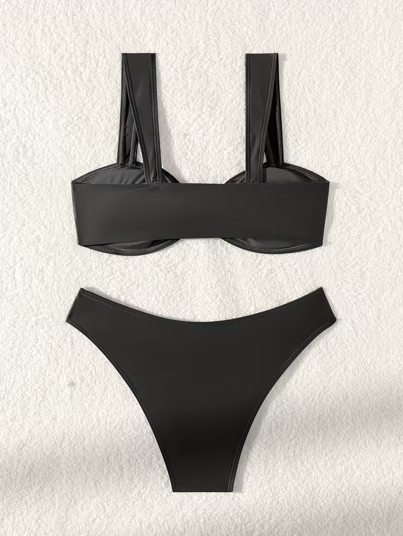 Two-Piece Swimsuit with Metal Accents.