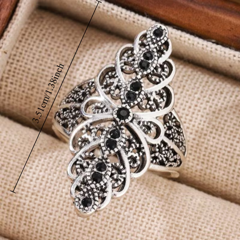Unique Inlay Black Zirconia Adjustable Court Style Ring.