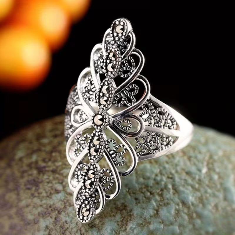 Unique Inlay Black Zirconia Adjustable Court Style Ring.