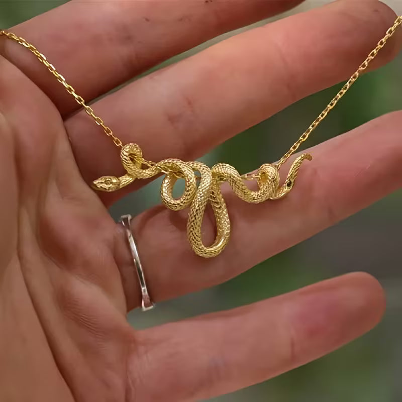 Unique Minimalist Snake-Shaped Pendant Necklace.