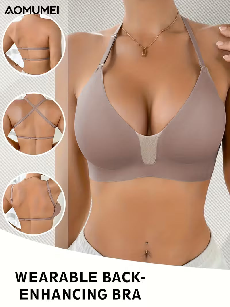 V-Neck Backless Cross-Strap Push-Up Anti-Sagging Bras.