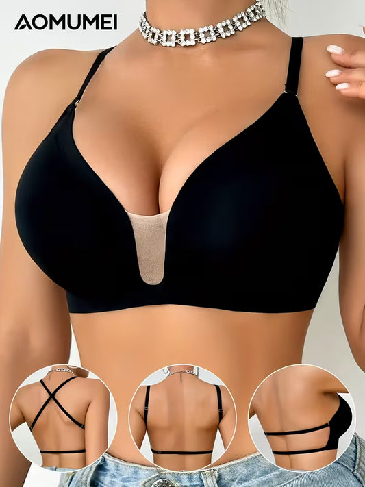V-Neck Backless Cross-Strap Push-Up Anti-Sagging Bras.