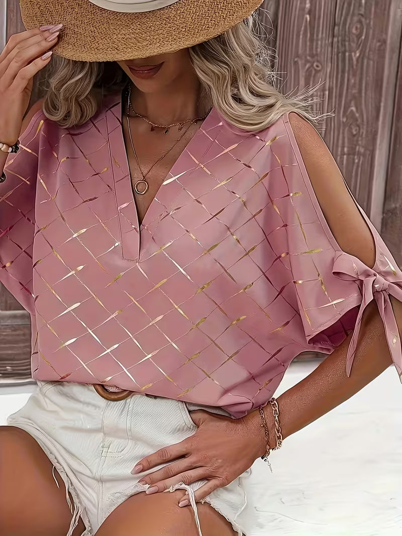 V-Neck Grid Top for Casual & Formal.