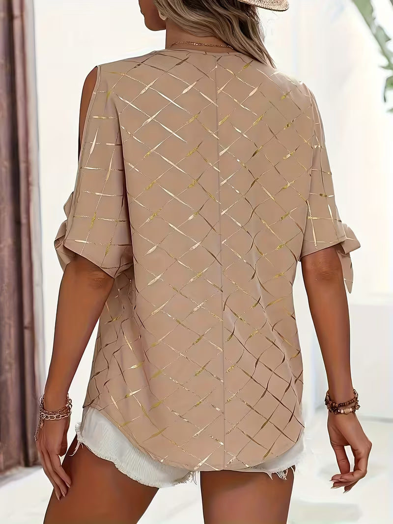 V-Neck Grid Top for Casual & Formal.