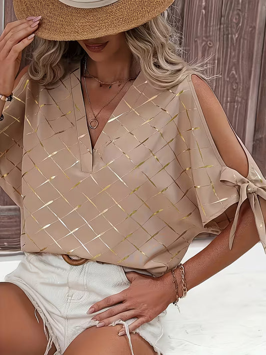 V-Neck Grid Top for Casual & Formal.
