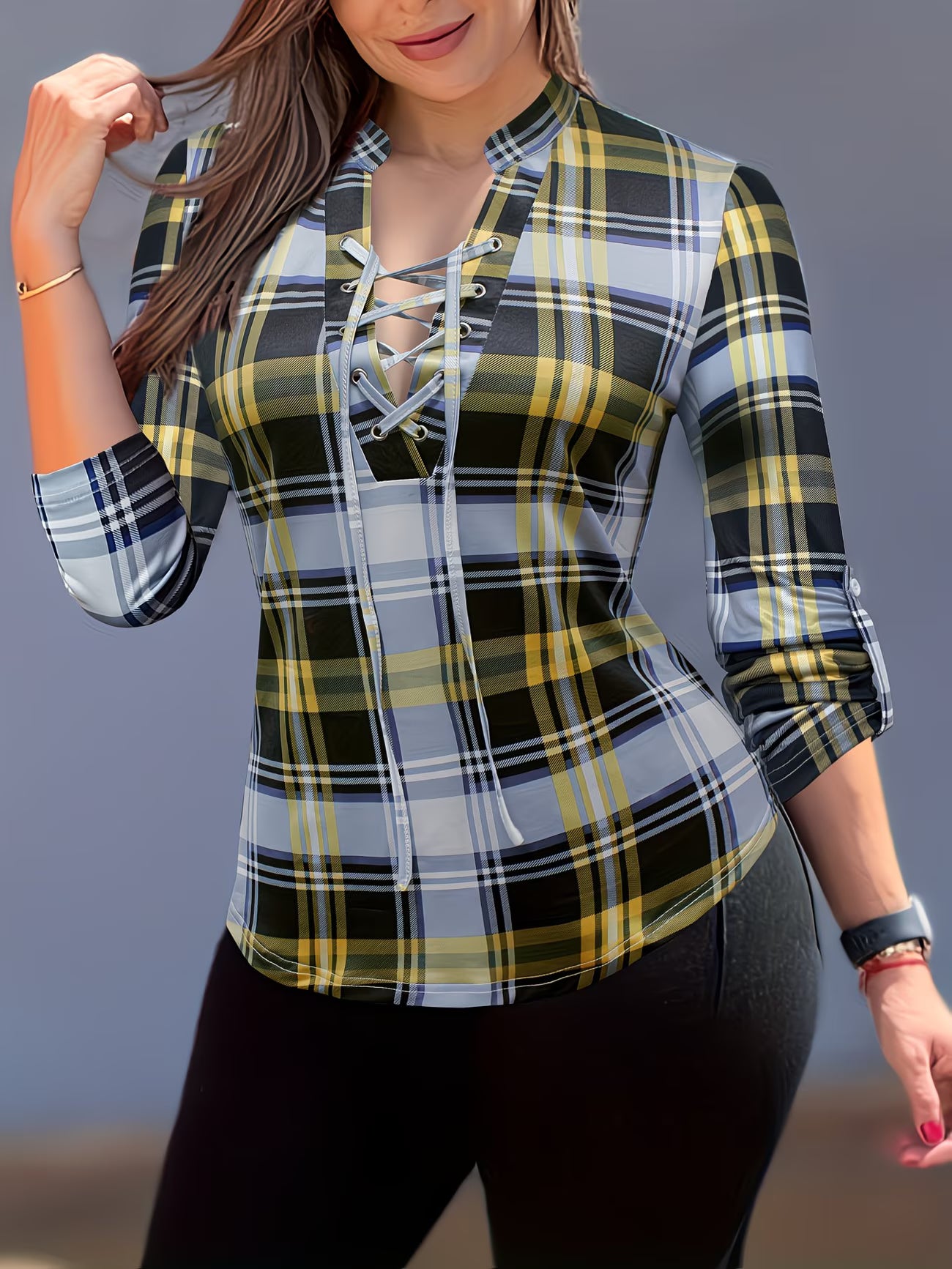 V-Neck Long Sleeve Ruched Spring Shirt.