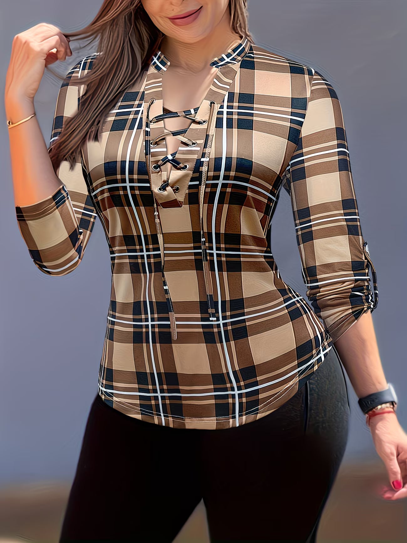 V-Neck Long Sleeve Ruched Spring Shirt.