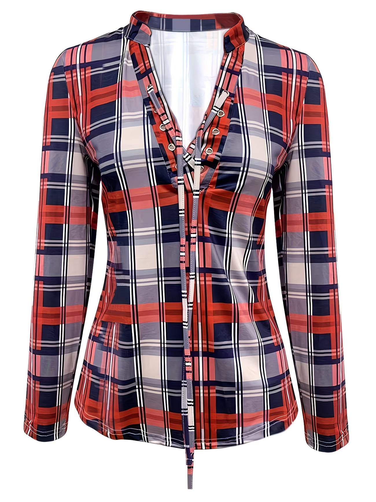 V-Neck Long Sleeve Ruched Spring Shirt.