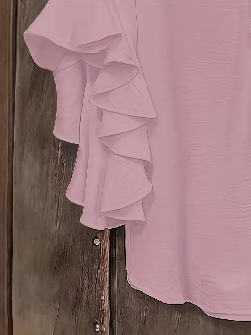 V-Neck Ruffle Three-Quarter Sleeve Tops.