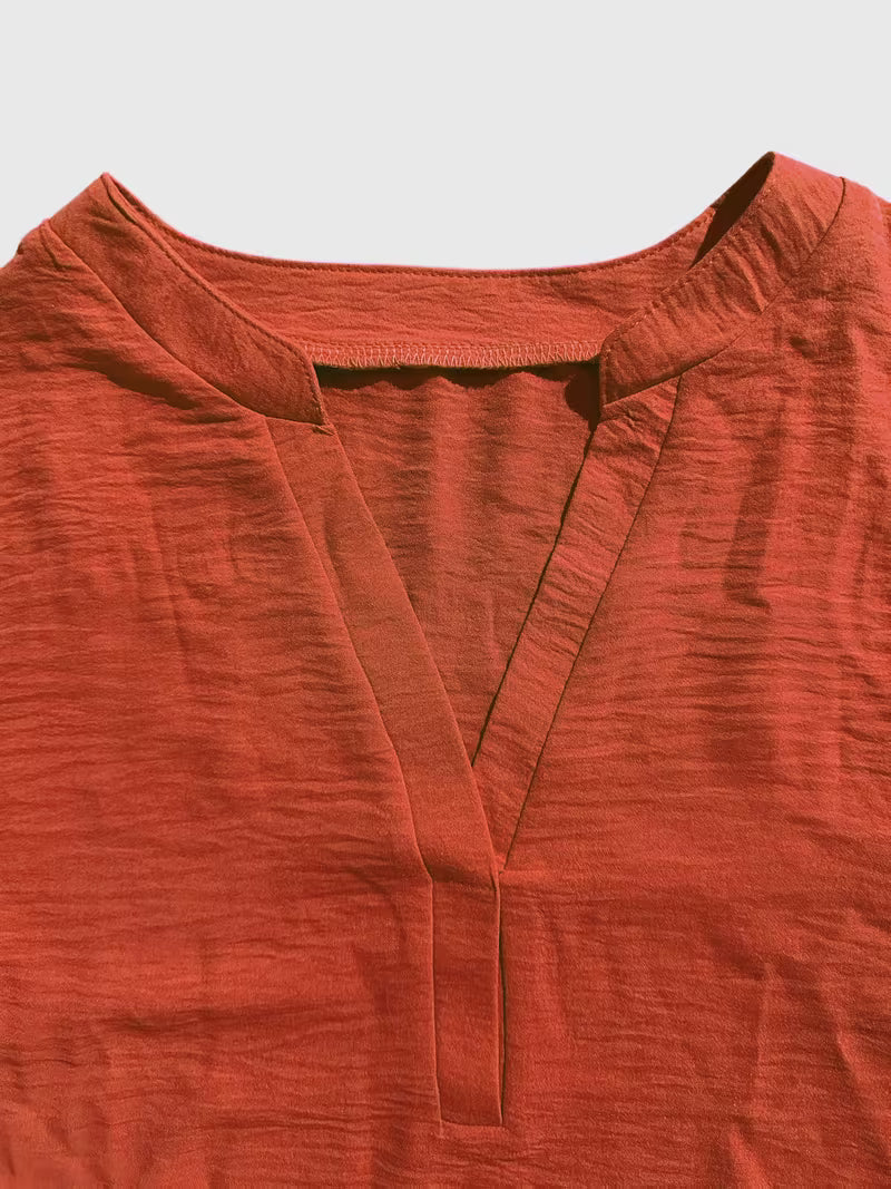 V-Neck Ruffle Three-Quarter Sleeve Tops.