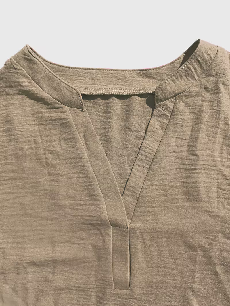 V-Neck Ruffle Three-Quarter Sleeve Tops.