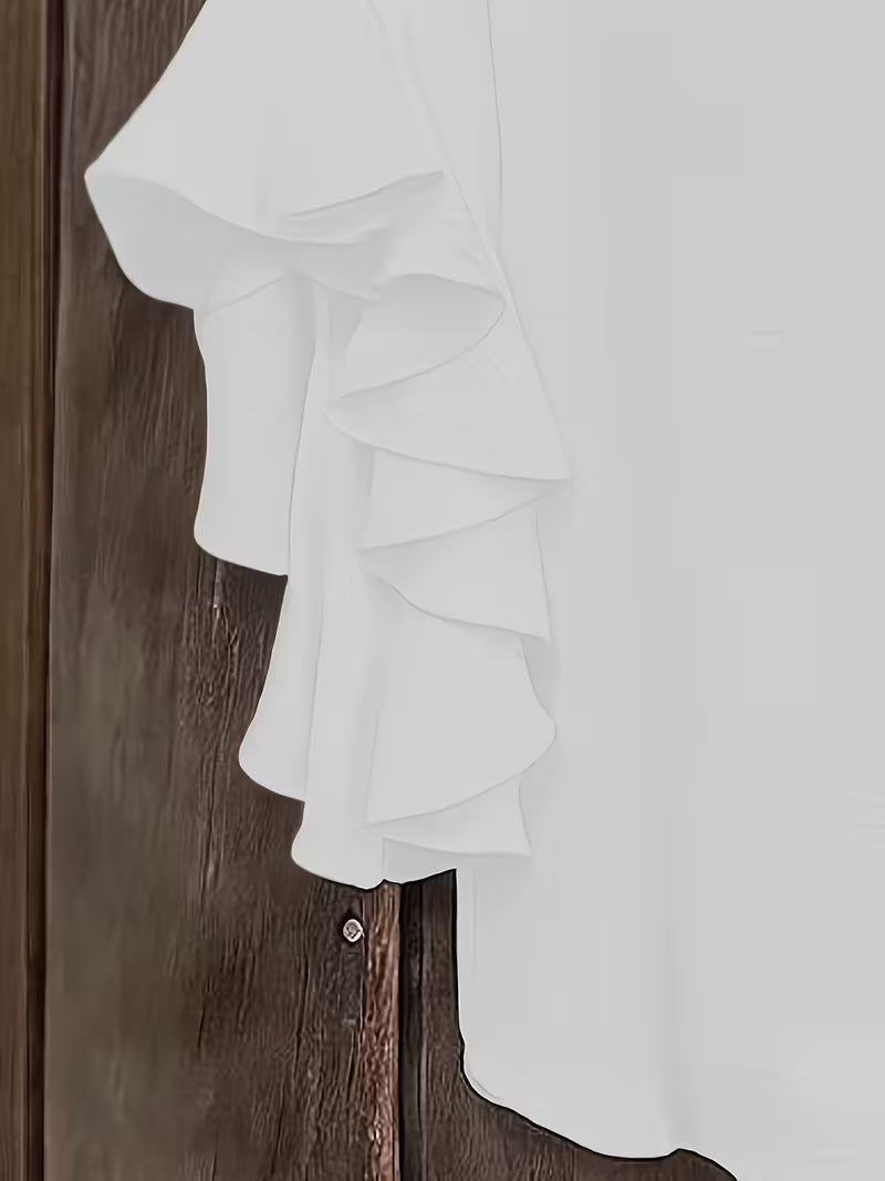 V-Neck Ruffle Three-Quarter Sleeve Tops.