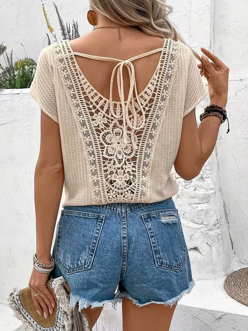 V-Neck Short Sleeve Blouse Tops.