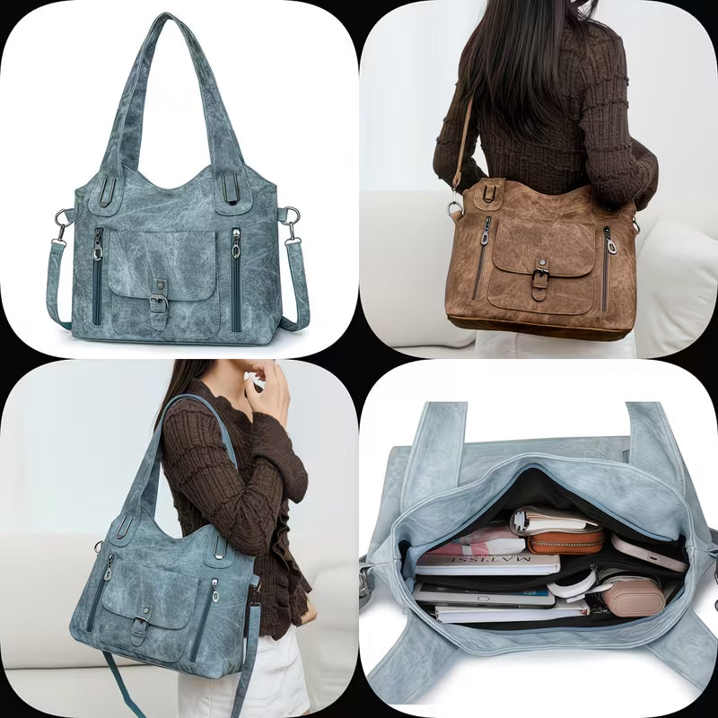 Versatile PU Leather Work Bag with Detachable Crossbody Strap.