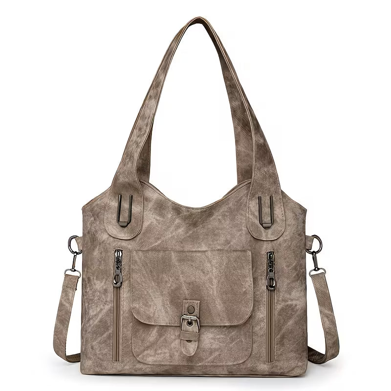 Versatile PU Leather Work Bag with Detachable Crossbody Strap.