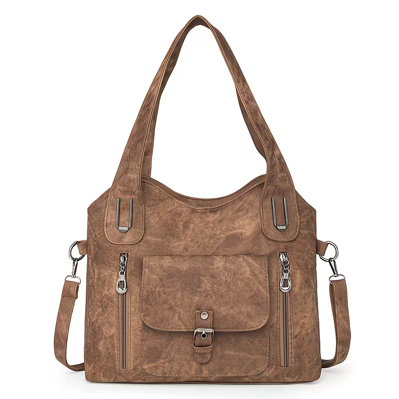 Versatile PU Leather Work Bag with Detachable Crossbody Strap.