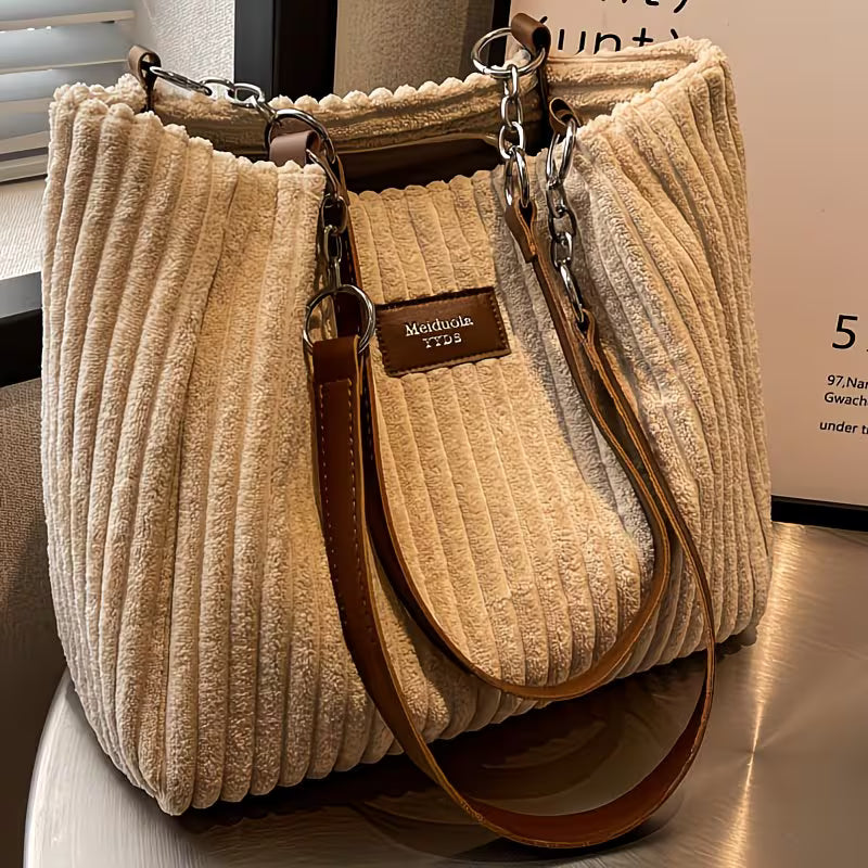 Versatile Large-Capacity Corduroy Handbag.