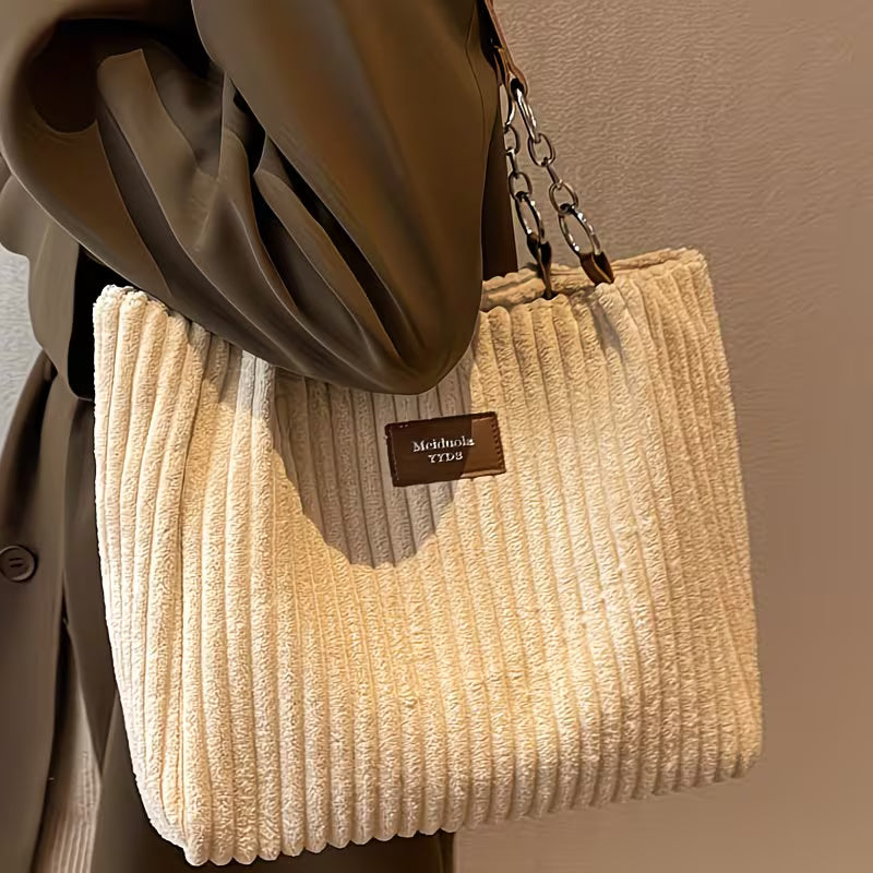 Versatile Large-Capacity Corduroy Handbag.