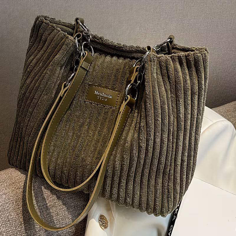 Versatile Large-Capacity Corduroy Handbag.
