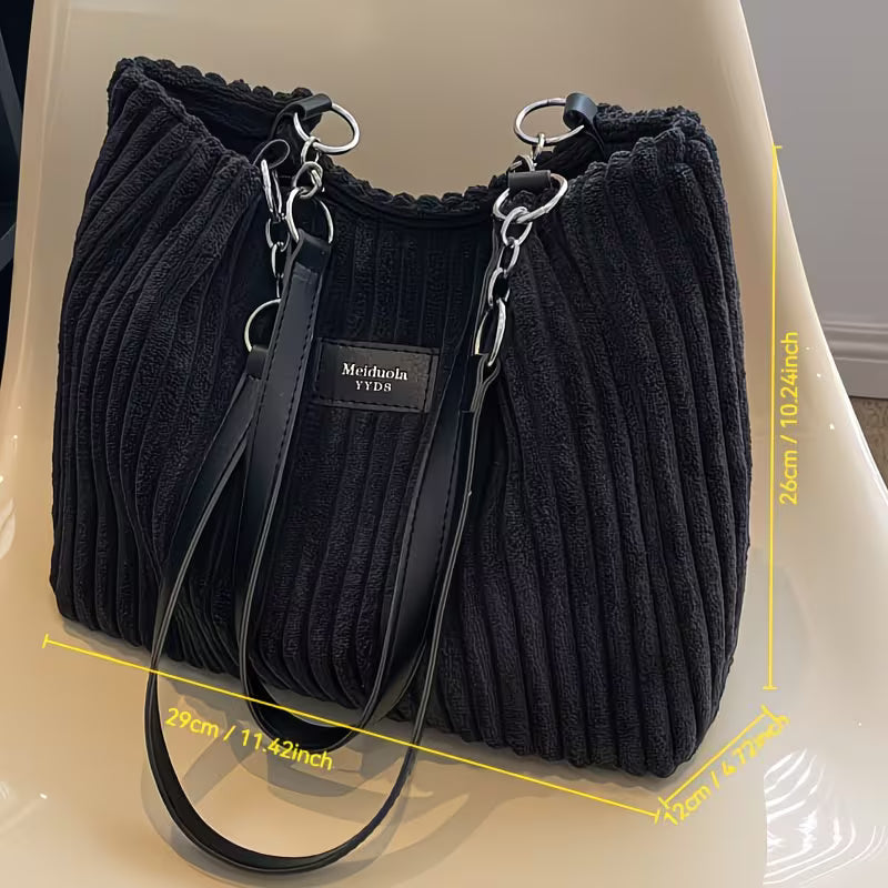 Versatile Large-Capacity Corduroy Handbag.