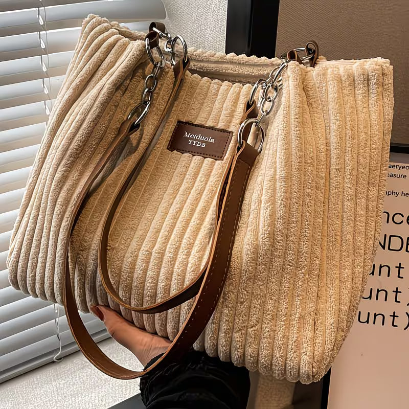 Versatile Large-Capacity Corduroy Handbag.